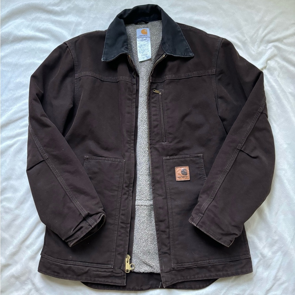 Carhartt dark brown sherpa lined sandstone ridge coat